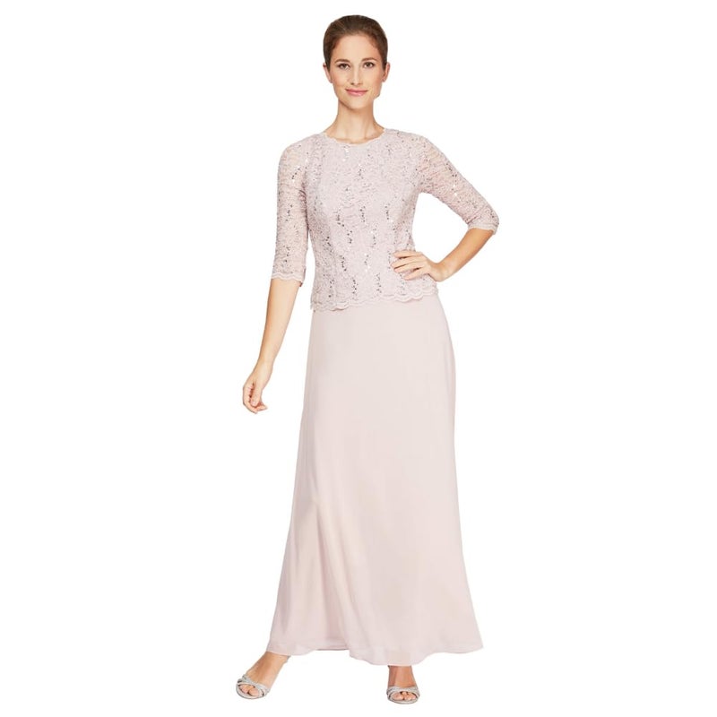 Alex Evenings Women's 3/4 Sleeve Stretch Lace Bodice One Piece Mother of The Bride Dress (Petite and Regular Sizes), Shell Pink, 18 - Image 1